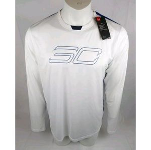 UA Mens Steph Curry Long Sleeve Shirt White Sz L